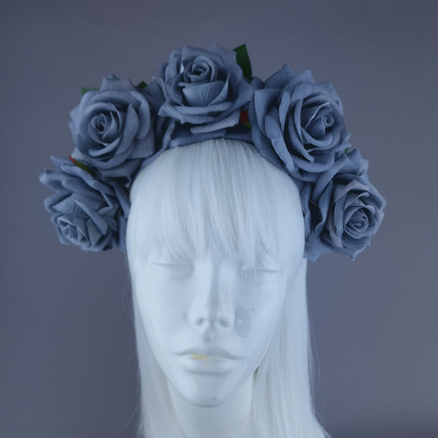 "Eva" Grey Velvet Rose Flower Headdress & Neckpiece