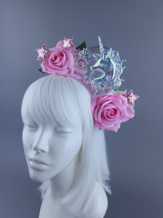 "Star Dust" Velvet Pink Rose, Stars & Unicorn Headdress