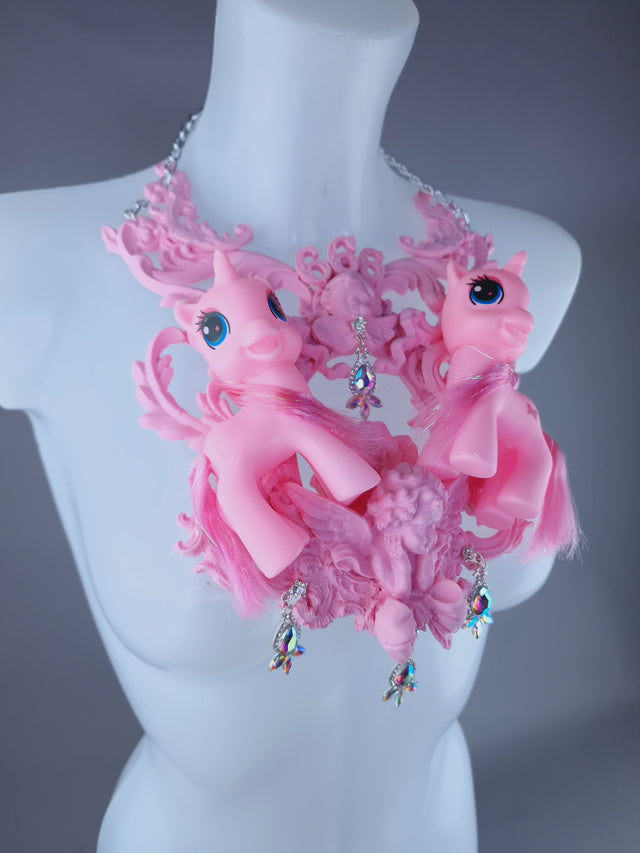 "Babylonia" Pastel Pink Pony & Filigree 666 Neckpiece