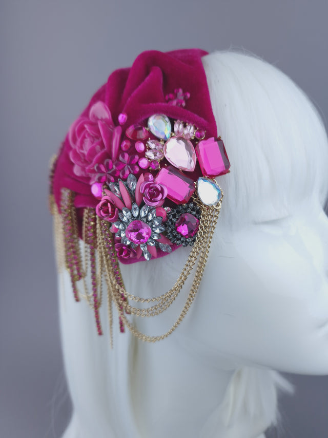 Pink Velvet Jewel Vintage Inspired Hat "Anna"