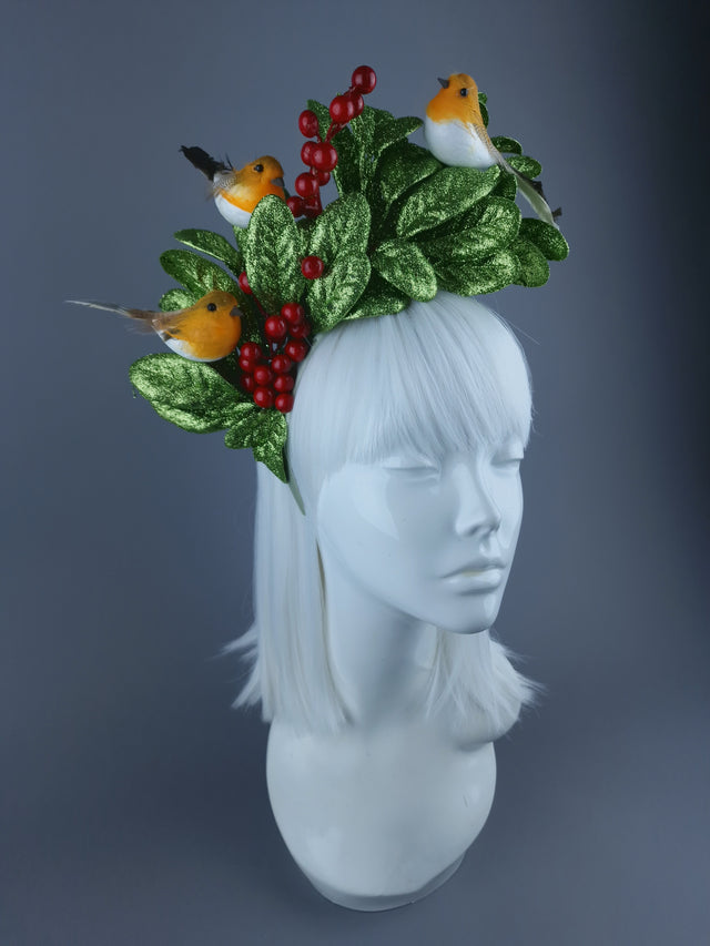 Glittered Holly & Robin Birds Xmas Headdress