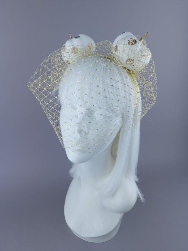 "Boo-Boo" Gold & White Pumpkin Ear Veil Headdress