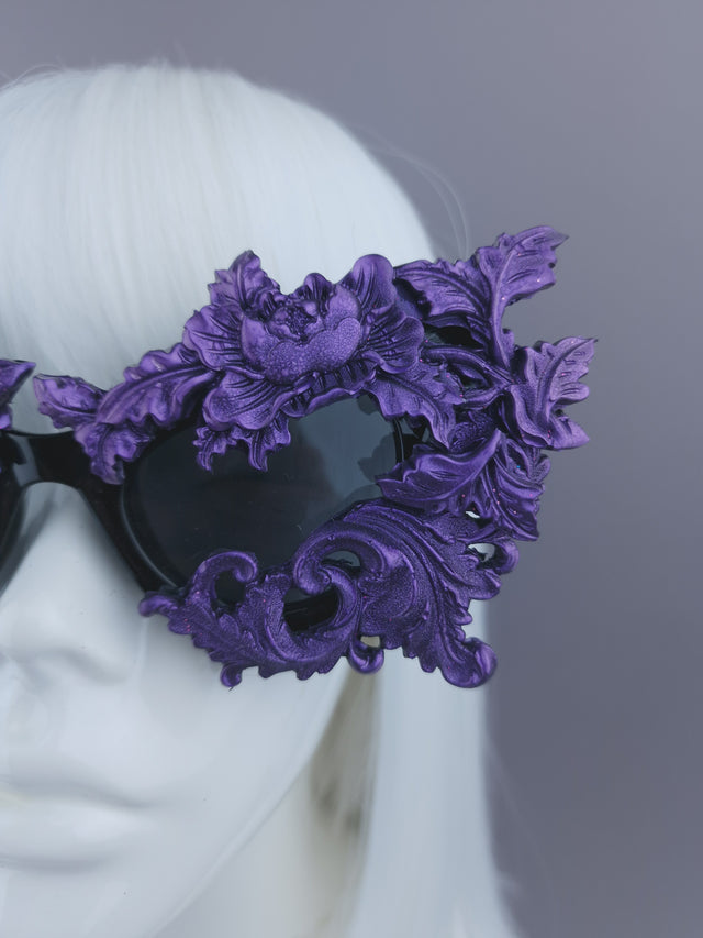 Pearls & Swine: Purple Filigree Cat Eye Sunglasses "Lamia"