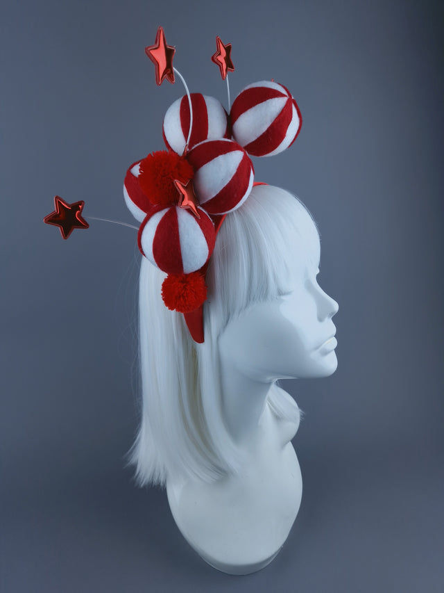 Red & White Balls & Stars Xmas Headdress