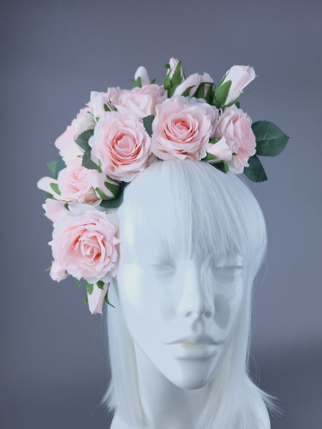 "Ida" Pastel Pink Rose & Rosebud Flower Headdress