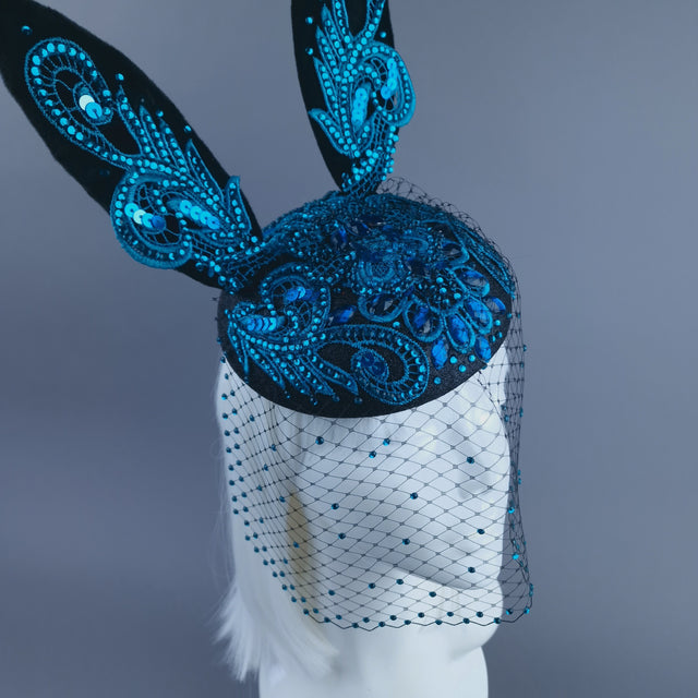 "Luhlaza" Blue Lace Bunny Rabbit Ear Fascinator Hat