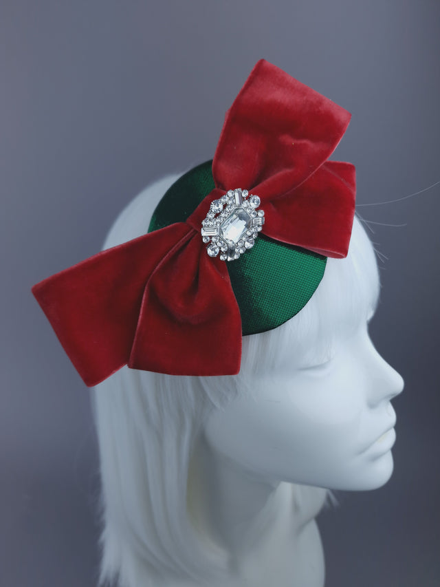 Red Velvet Bow Mini Festive Fascinator