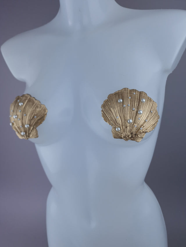 Pearls & Swine: Gold & Pearl Shell Mermaid Nipple Pasties "Ariel"