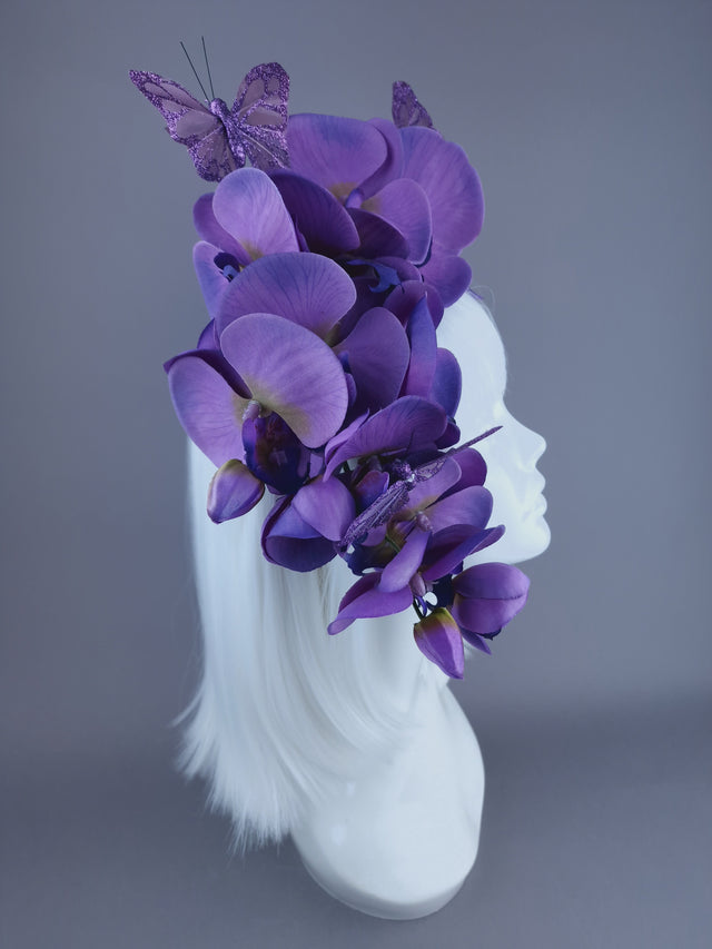 "Badriyah" Purple Orchid & Butterfly Headdress