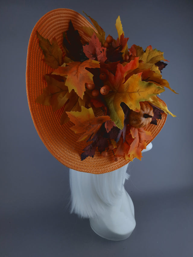 "Maple" Orange Autumn Leaf & Pumpkins Hat