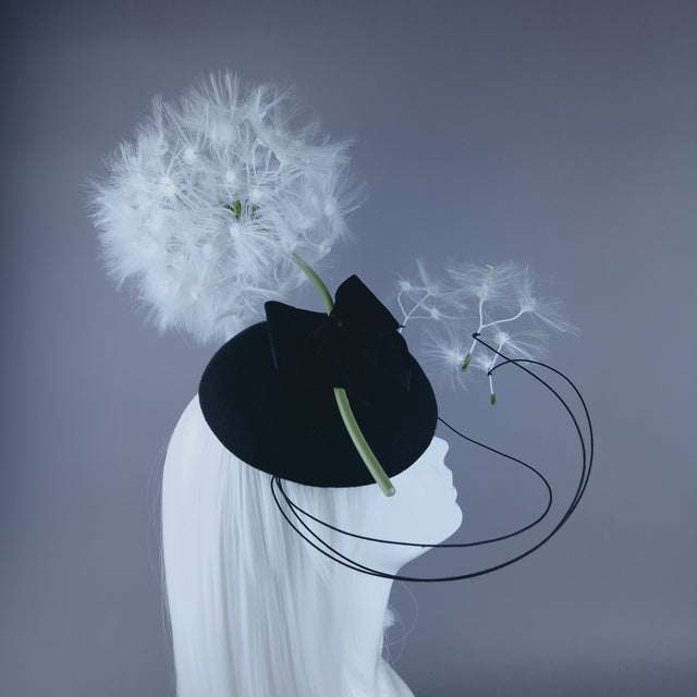 "Dandi-licious" Dandelion & Bow Black Fascinator Hat