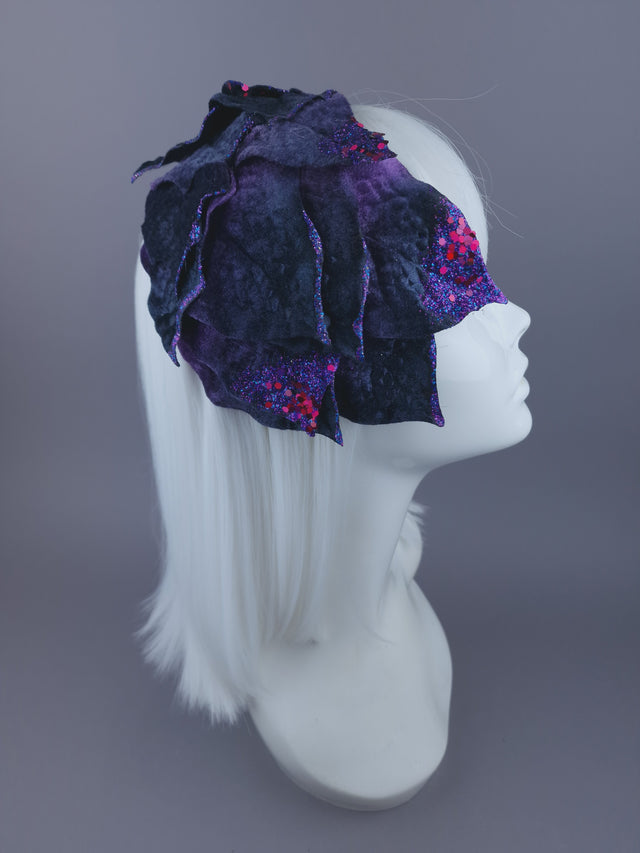 "Baxter" Purple Vintage Inspired Velvet Leaf Headdress