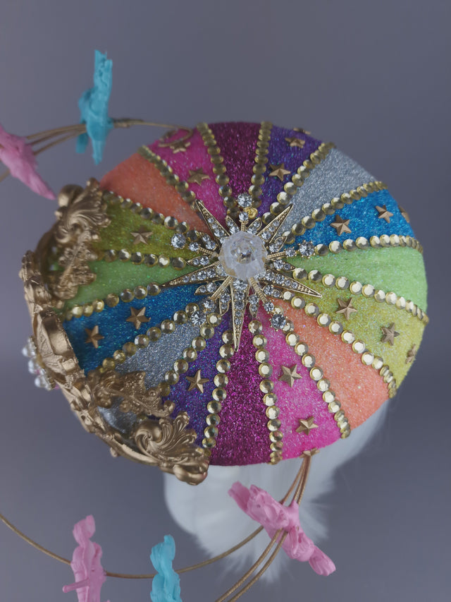 Pearls & Swine: Rainbow Circus Carousel Wired Veil Hat "Cirque Forever"