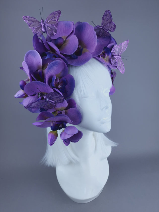 "Badriyah" Purple Orchid & Butterfly Headdress