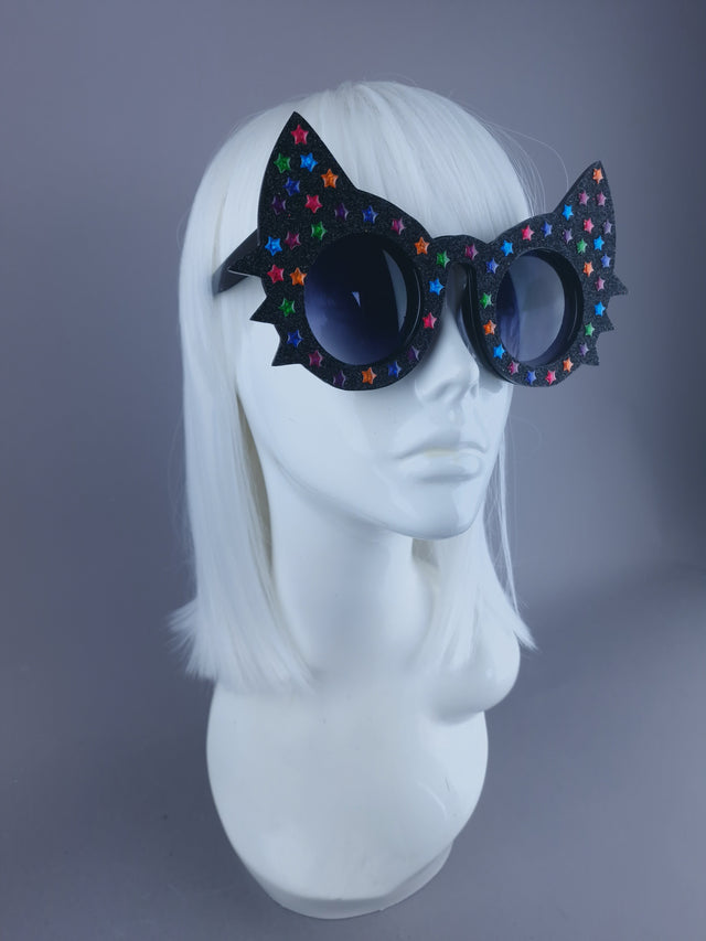 "Meowzer" Black Glitter Star Cat Sunglasses