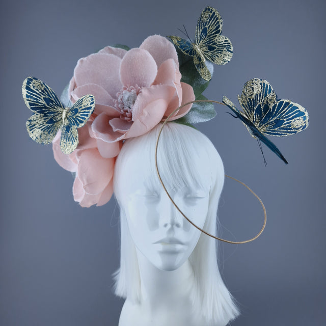 "Mala" Large Pink Flower & Butterfly Headdress