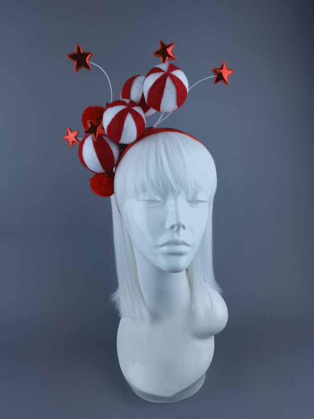 Red & White Balls & Stars Xmas Headdress