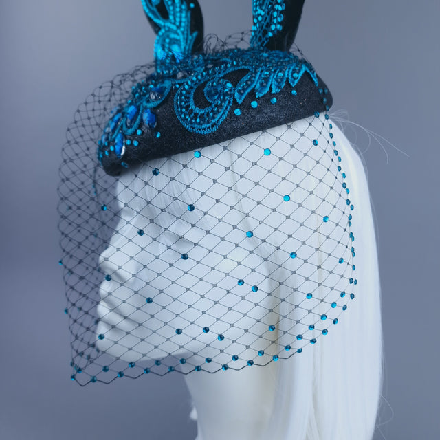 "Luhlaza" Blue Lace Bunny Rabbit Ear Fascinator Hat