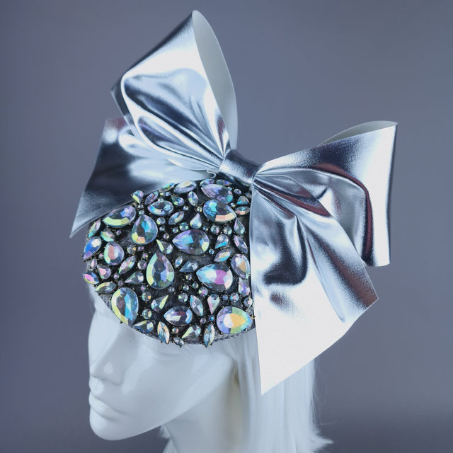 "Diella" Grey Jewel & Silver Bow Fascinator Hat