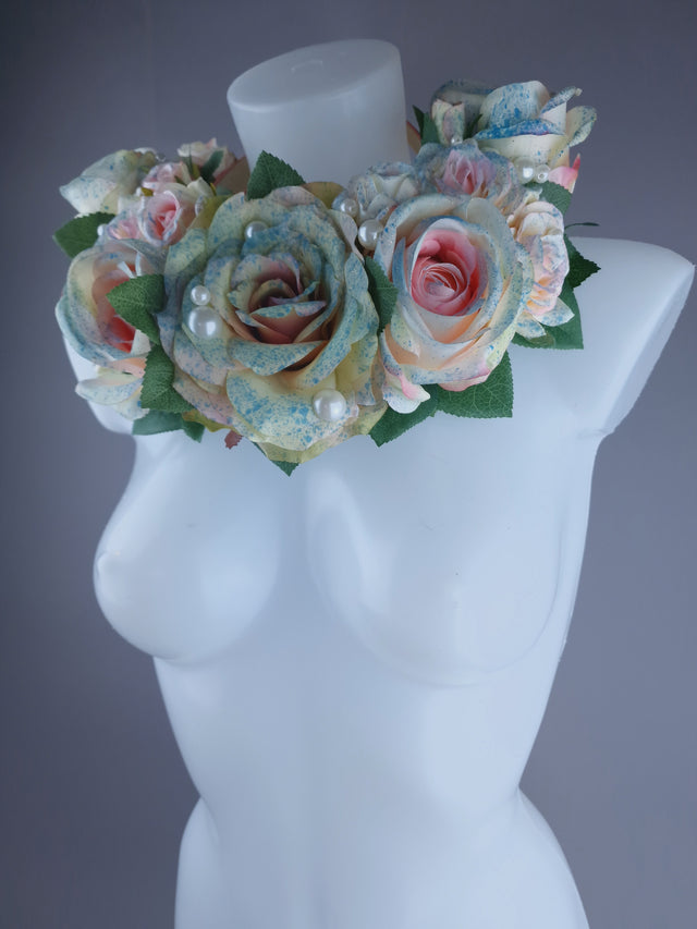 "Lolitta" Pastel Rose & Pearl Flower Headdress & Neckpiece