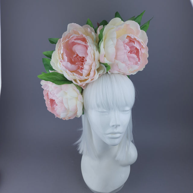 Pearls & Swine Headdress Pink Cream Peonies Floral Flower
