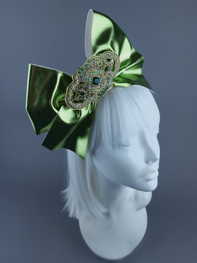 Green Metallic Bow & Jewel Xmas Headdress