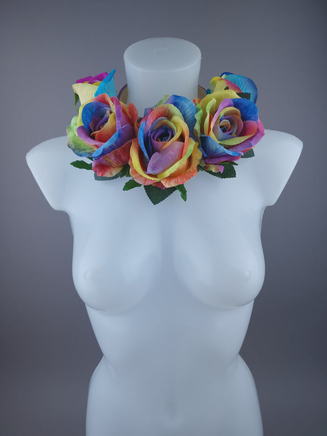 Pearls & Swine: Pride Rainbow Rose Flower Headdress & Neckpiece
