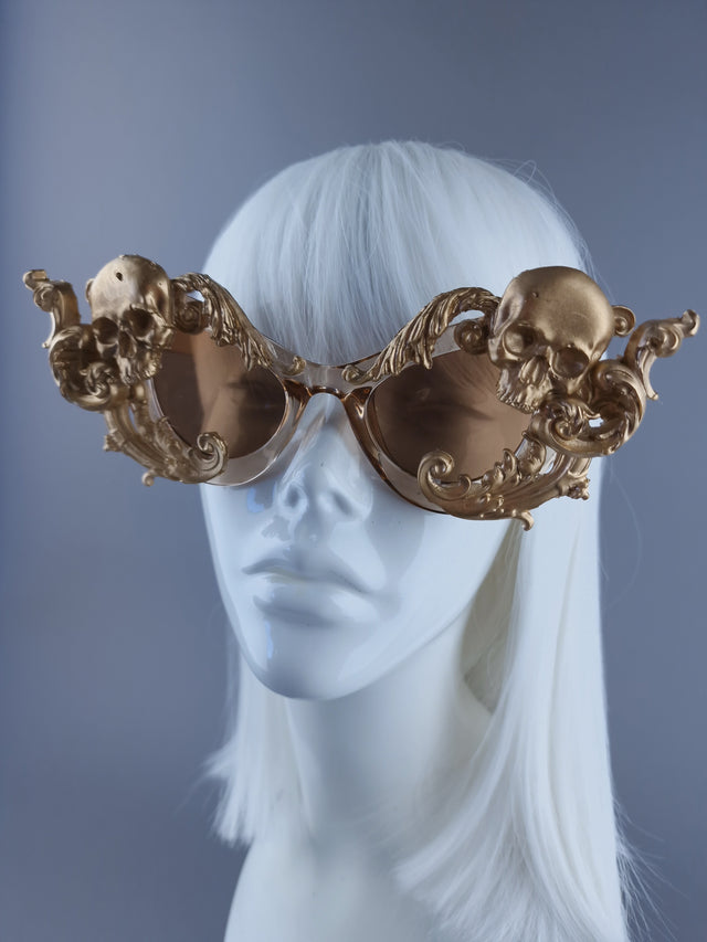 "Divya" Gold Filigree Skull Sunglasses