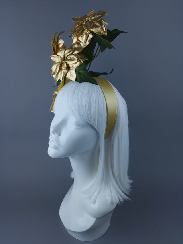 Metallic Gold Poinsettia Xmas Headdress