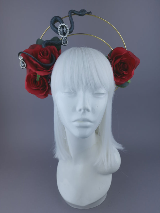 Pearls & Swine: Red Rose Halo Headdress with Snake