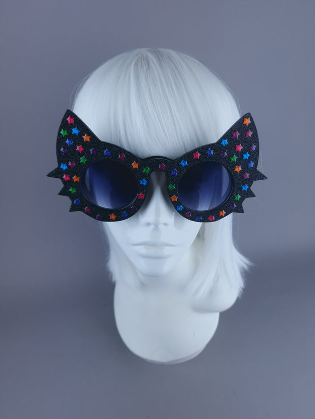 "Meowzer" Black Glitter Star Cat Sunglasses