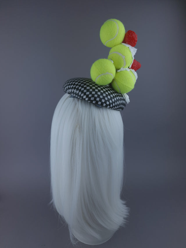 Pearls & Swine: Wimbledon Fascinator Tennis Balls Hat - Strawberries & Cream