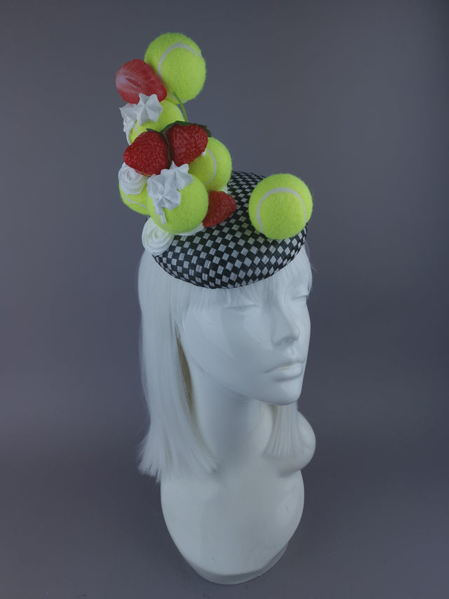 Pearls & Swine: Wimbledon Fascinator Tennis Balls Hat - Strawberries & Cream