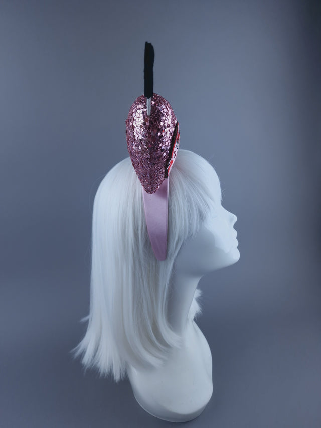 "Crush" Pink Glitter Heart with Embroidery Face Headdress