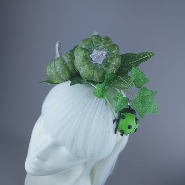 Pearls & Swine: Autumnal Headdress with Ladybird & Green Pumpkin "Snug"