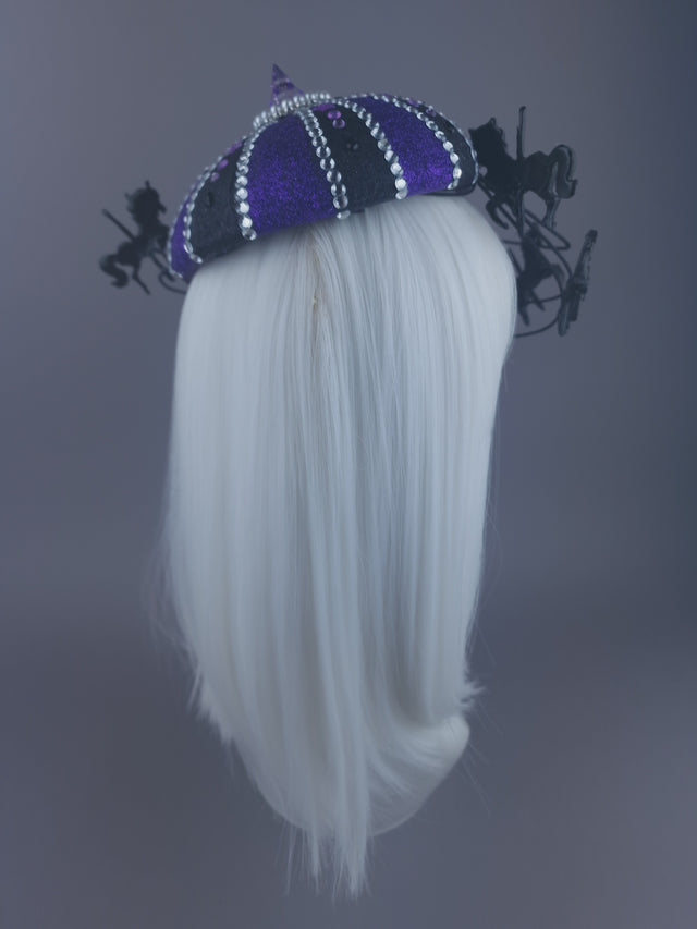 "Cirque Forever" Black & Purple Circus Carousel Wired Veil Hat