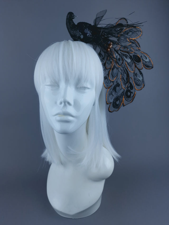 Black Glitter Peacock Xmas Headdress