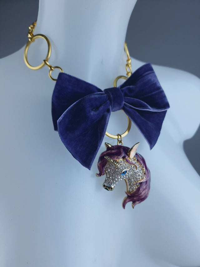 Gold Ring, Purple Bow & Unicorn Necklace Jewellery