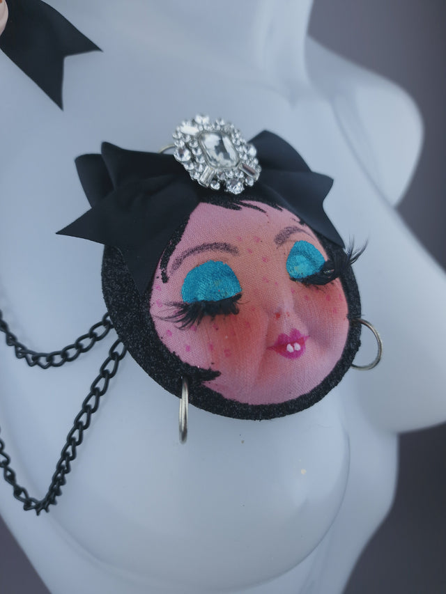 Dollface & Blinking Eye Necklace Brooch Jewellery