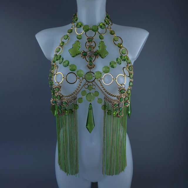 "Limelight" Green & Gold Jewel & Chain Harness