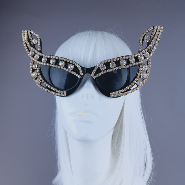 "Dramatique" Black Cats Eye & Jewel Sunglasses