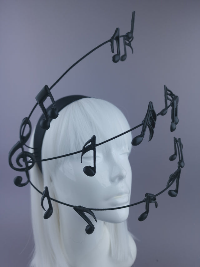 Pearls & Swine: Black Musical Notes Headpiece "Song"