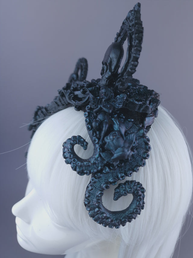 "Ruína" Teal Filigree Angel Cat Ear Fascinator Hat