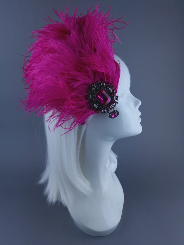 "Nomi" Pink Feather Headdress with Jewel