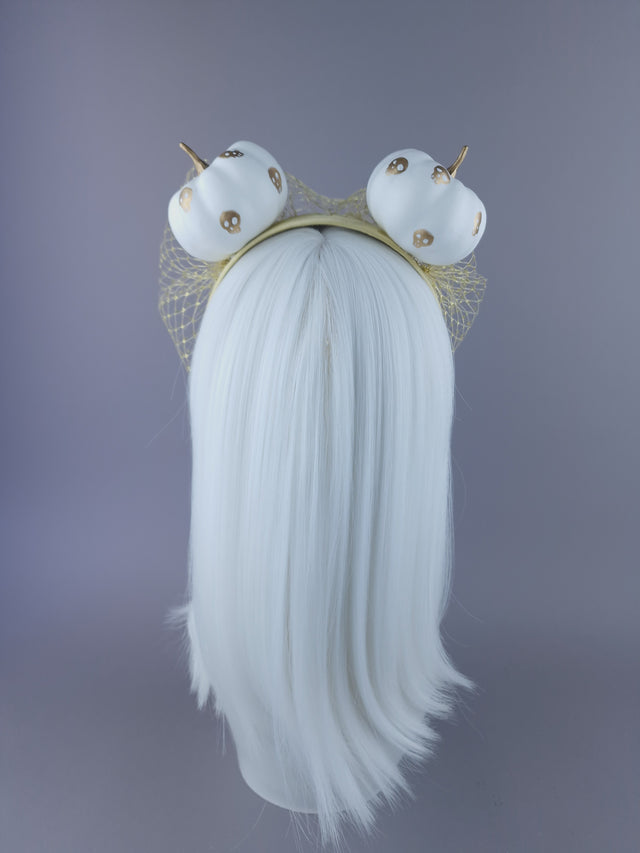 "Boo-Boo" Gold & White Pumpkin Ear Veil Headdress