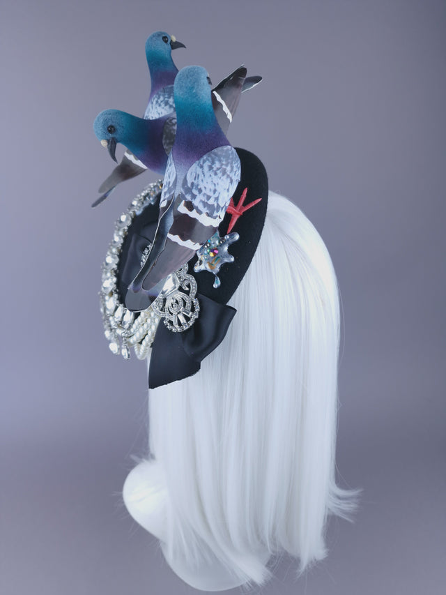 Pearls & Swine: Quirky Chic Pigeon Poop Fascinator Hat "Merde"