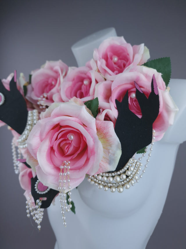 Pearls & Swine: Sexy Pink Roses & Pearls Neckpiece "WAP"