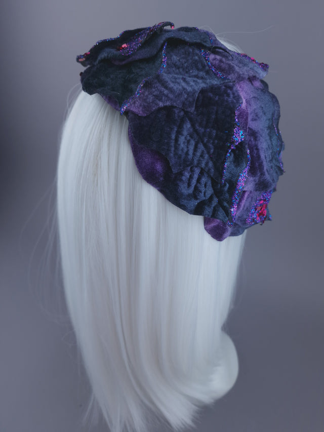 "Baxter" Purple Vintage Inspired Velvet Leaf Headdress