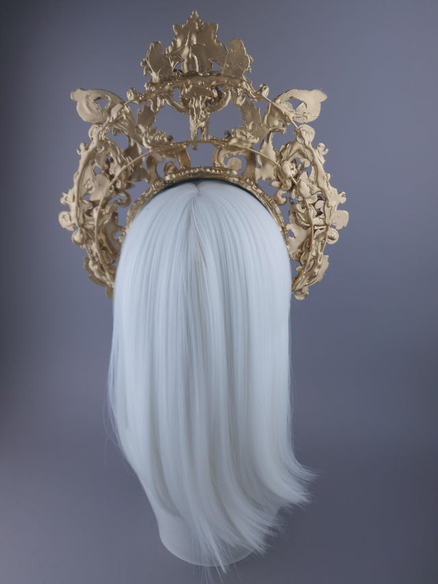 "Revere" Gold Filigree & Cherub Halo Headdress