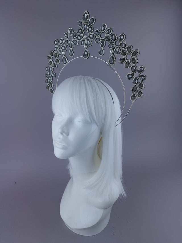 Pearls & Swine: Grey Diamanté Jewel Halo Headdress